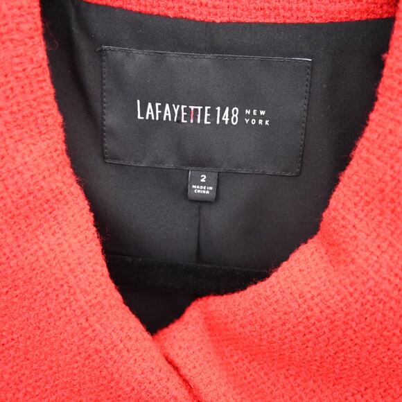 Lafayette 148 Blazer Jacket Size 2 Red Tweed Virgin Wool Ruched Office Chic - Picture 7 of 10